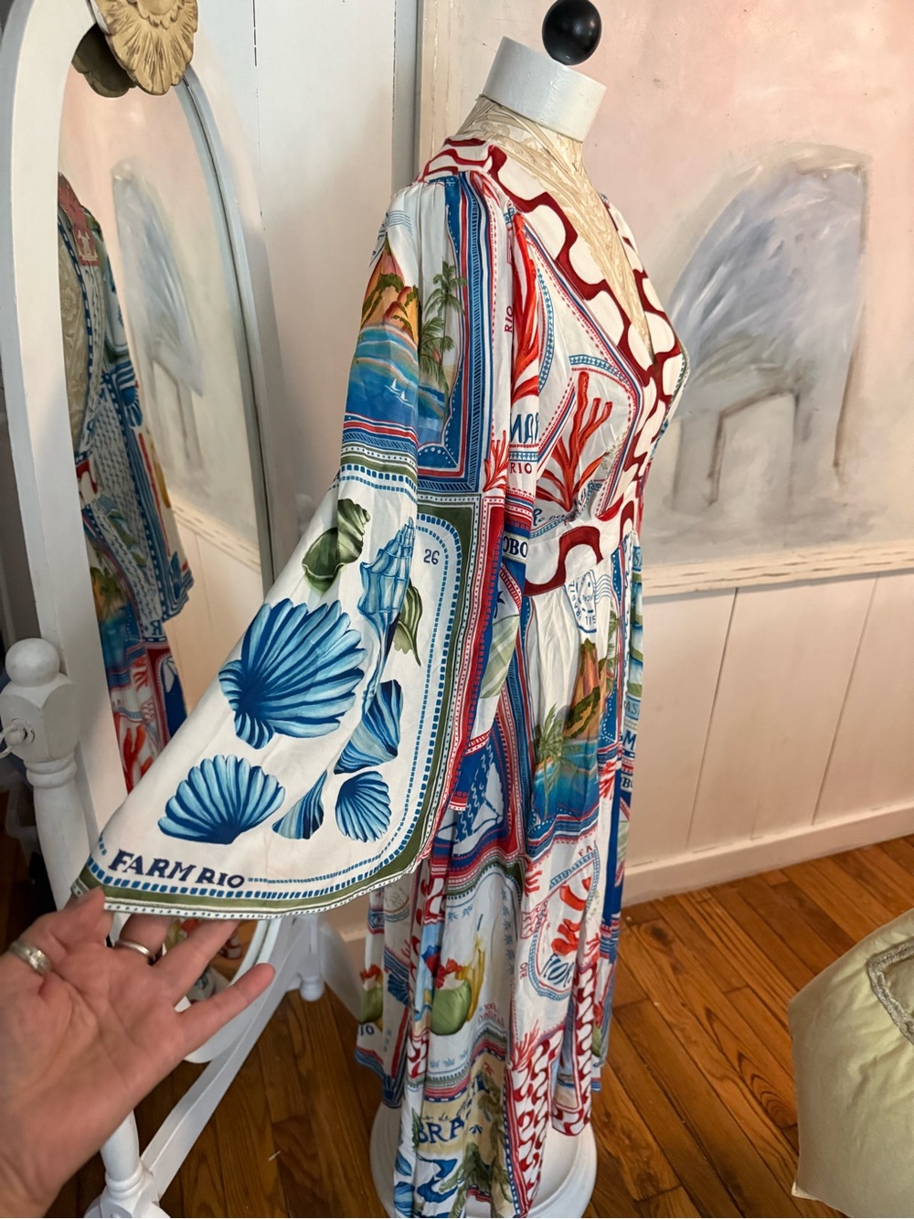 Farm Rio Bohemian Multi-Print Maxi Dress - Blue & White red - Picture 5 of 16